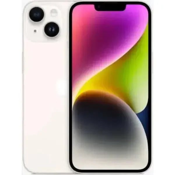 Apple iPhone 14 in bianco con display luminoso e fotocamere doppie per foto di alta qualità