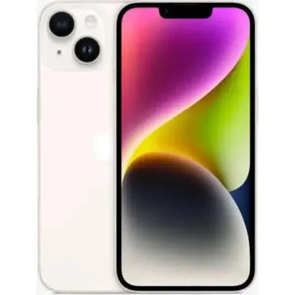Apple iPhone 14 in bianco con display luminoso e fotocamere doppie per foto di alta qualità
