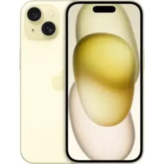 Smartphone Apple giallo con doppia fotocamera posteriore e display full screen Dynamic Island