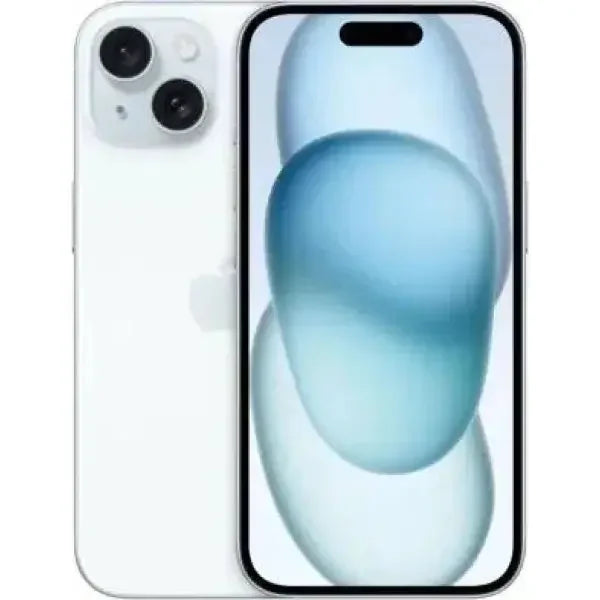 Apple iPhone 15 con display elegante e fotocamera doppia in bianco lucido