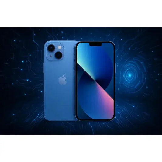 Apple iPhone 15 in blu con schermo luminoso e design elegante sullo sfondo tecnologico