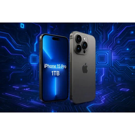 Apple iPhone 15 Pro in grigio con fotocamera tripla e display brillante da 1TB