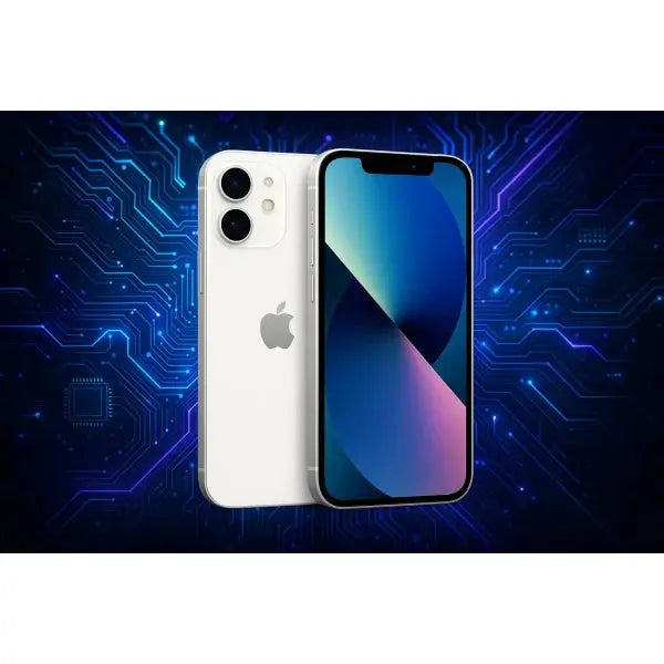 Apple iPhone 16 128GB 6.1" White MYE93HN/A con sfondo elettronico e tecnologico