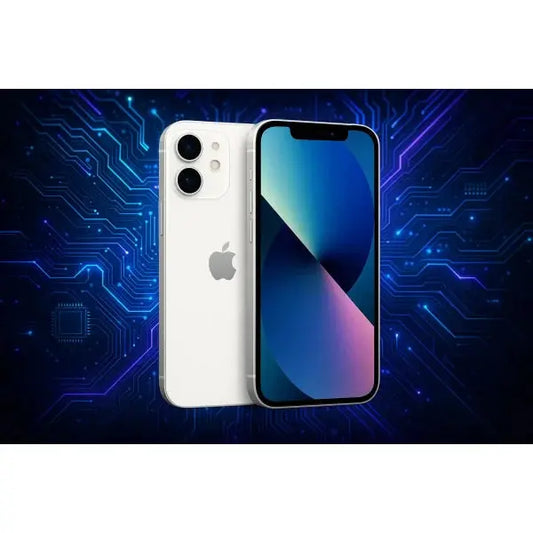 Apple iPhone 16 128GB 6.1" White MYE93HN/A con sfondo elettronico e tecnologico