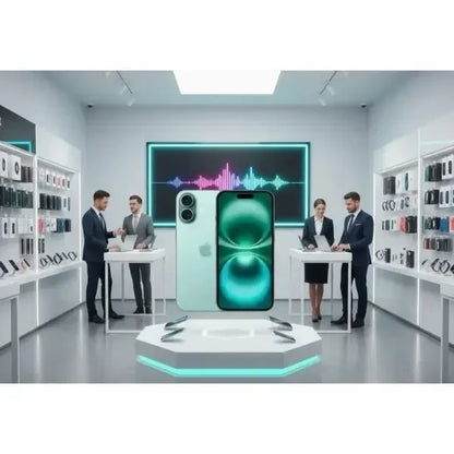 Apple iPhone 16 in un ambiente di negozio moderno con espositori eleganti