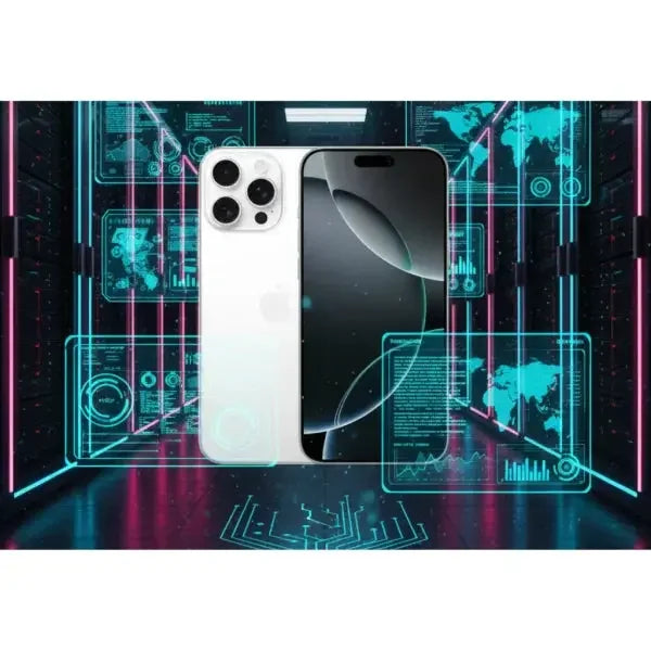 Apple iPhone 16 Pro Max in bianco con tripla fotocamera e schermo curvo elegante
