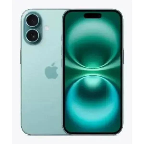 Smartphone Apple iPhone 16 in verde con schermo lucido e fotocamere posteriori