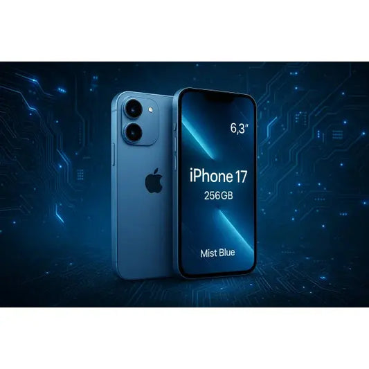 Apple iPhone 17 256GB 6.3" Mist Blue MG6L4F/A con sfondo elettronico etecnologico