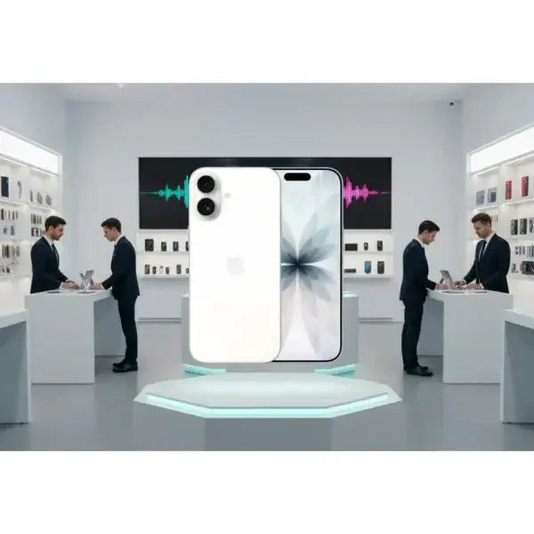 Apple iPhone 17 in bianco con display fresco in un ambiente di negozio moderno