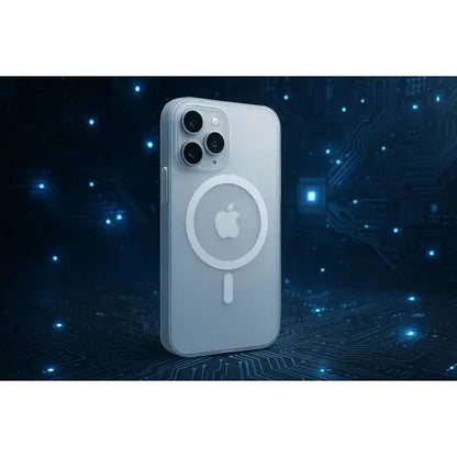 Custodia trasparente MagSafe per iPhone 17 Pro Max con logo Apple sul retro