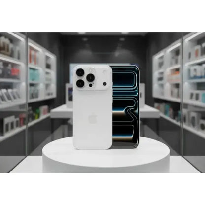 Apple iPhone 17 Pro bianco con tre fotocamere e design elegante in un ambiente moderno