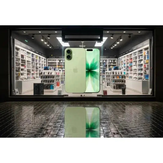 Apple iPhone 17 Verde con display brillante in un negozio di elettronica