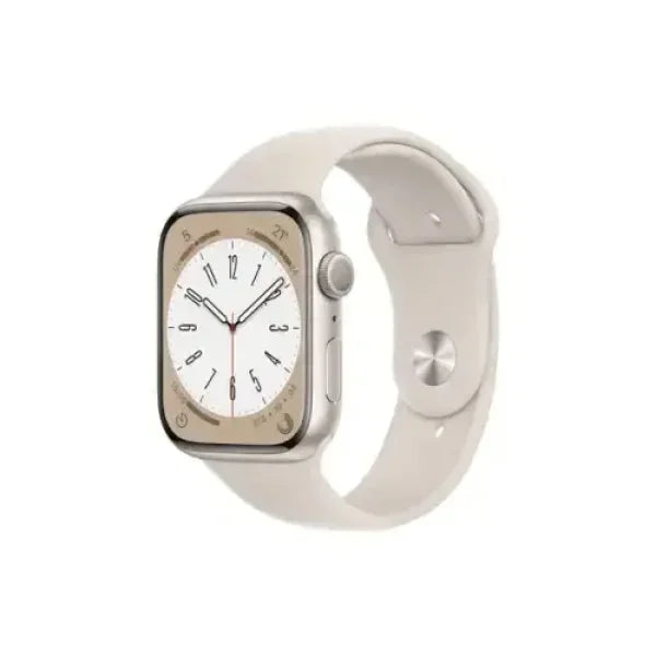 Smartwatch Apple con cassa argentata e cinturino chiaro, display elegante e funzioni avanzate