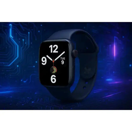 Apple Watch SE con cinturino blu, schermo luminoso e funzioni smart per il monitoraggio della salute