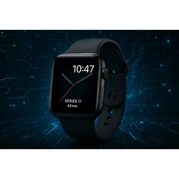 Apple Watch Serie 11 con schermo elegante e cinturino nero da 42mm per monitoraggio fitness