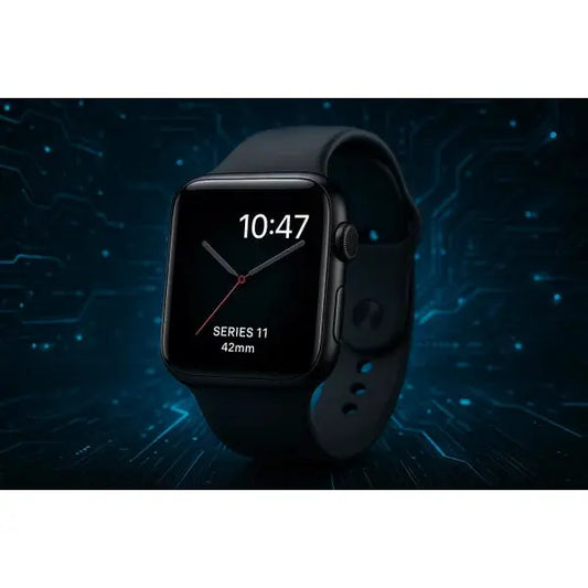 Apple Watch Serie 11 con schermo elegante e cinturino nero da 42mm per monitoraggio fitness