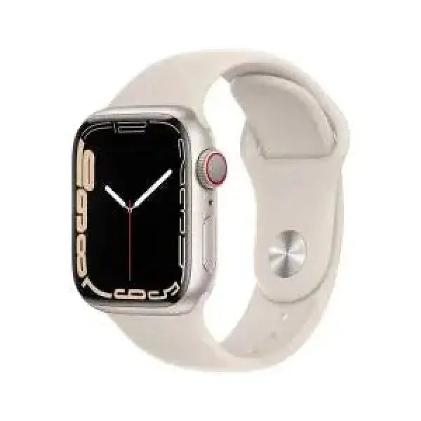 Apple Watch Serie 7 in alluminio argento con cinturino in silicone bianco e quadrante digitale