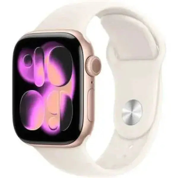 Apple Watch con display digitale e cinturino bianco, ideale per il monitoraggio della salute
