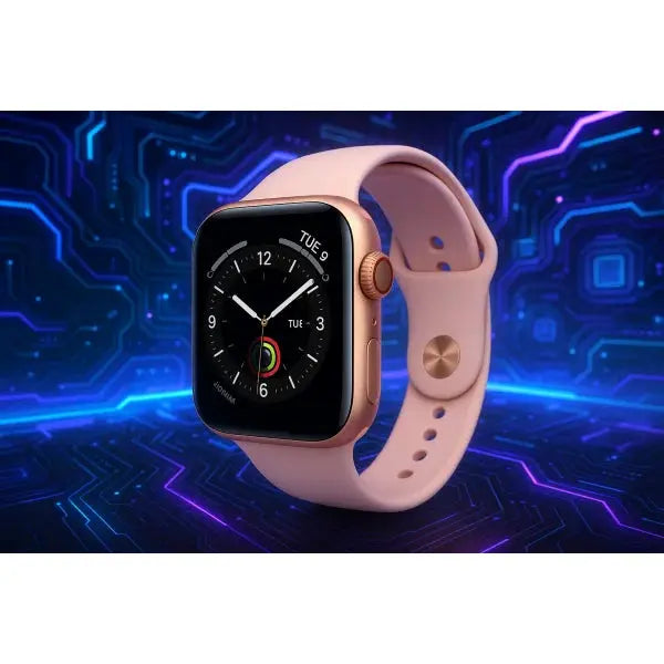Apple Watch con cinturino rosa, display quadrante elegante e funzioni avanzate per il monitoraggio della salute