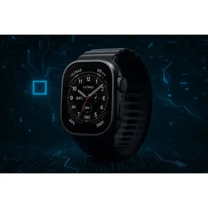 Apple Watch Ultra 3 con quadrante scuro e cinturino nero, ideale per attività sportive avanzate