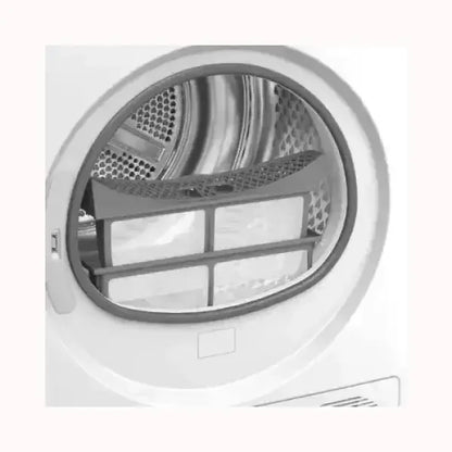 Asciugatrice Beko con porta aperta che mostra il filtro interno per la pulizia dei tessuti