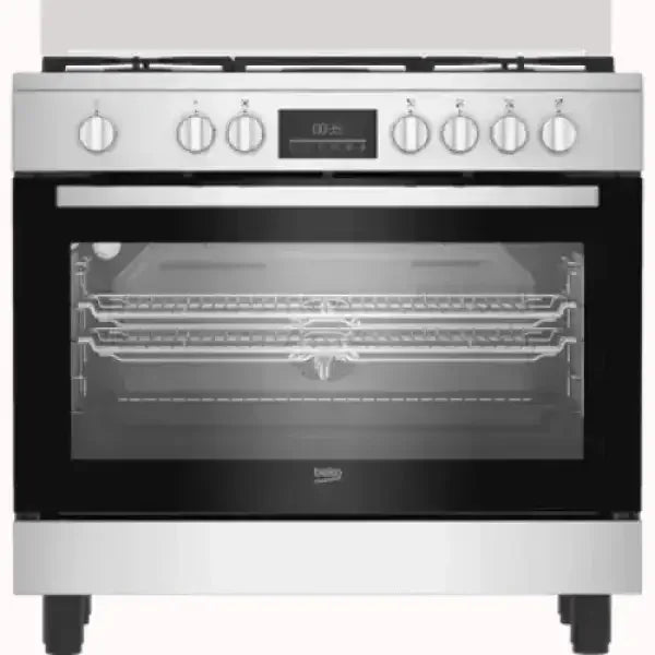 Cucina BEKO in acciaio inox con forno ampio e piano cottura a gas con sei manopole