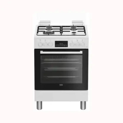 Cucina BEKO bianca a gas con forno e quattro fornelli in acciaio inox