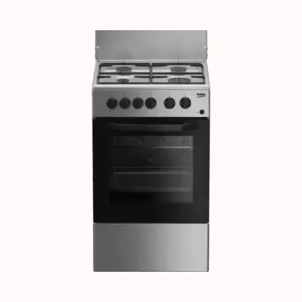 Cucina BEKO in acciaio inox con 4 fuochi a gas e forno ventilato integrato