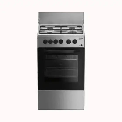 Cucina BEKO in acciaio inox con 4 fuochi a gas e forno ventilato integrato