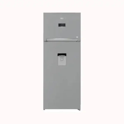 Frigorifero BEKO grigio con congelatore superiore e dispenser acqua integrato