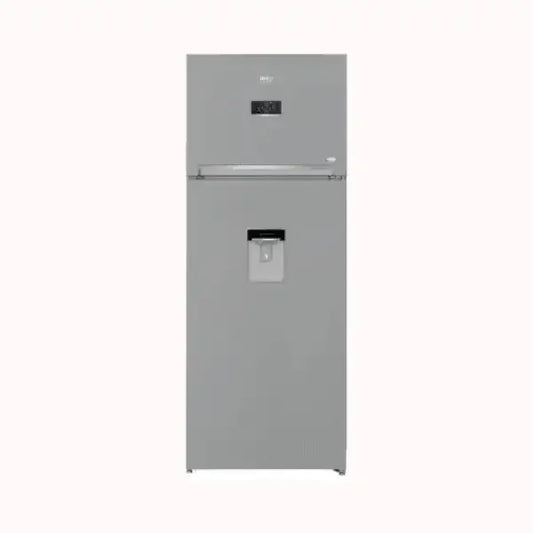 Frigorifero BEKO grigio con congelatore superiore e dispenser acqua integrato