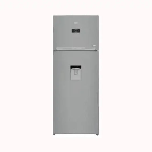 Frigorifero BEKO con congelatore superiore e dispenser acqua integrato in acciaio inox