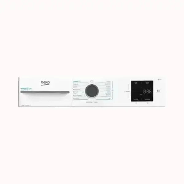 Pannello di controllo bianco di lavatrice Beko con manopola centrale e display digitale