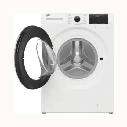 Beko lavatrice bianca con oblò aperto e display digitale per cicli di lavaggio moderni