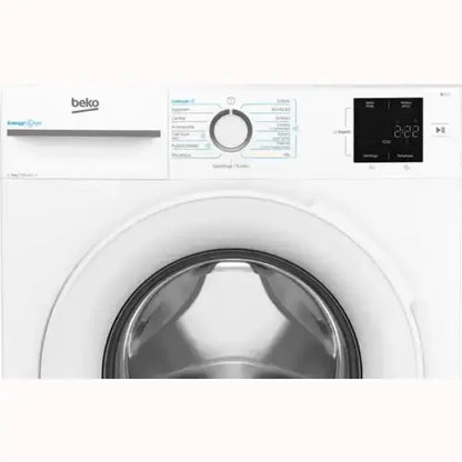 Lavatrici Beko bianca con selettore programmi e display digitale nero