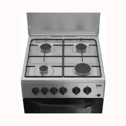 Cucina BEKO con piano cottura a quattro fuochi e forno integrato in acciaio inox