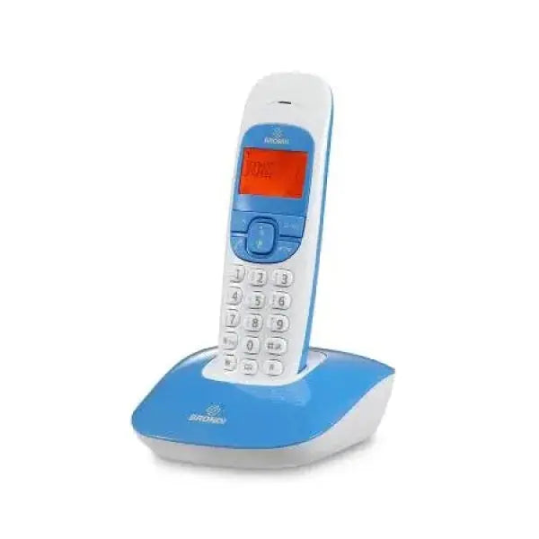 Telefono Cordless Brondi in blu con base di ricarica e display luminoso per uso domestico
