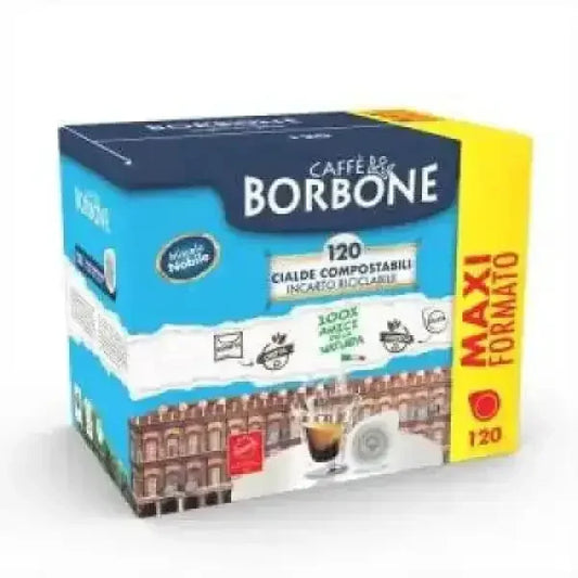 Confezione maxi formato cialde Borbone compostabili per caffè con 120 capsule biodegradabili