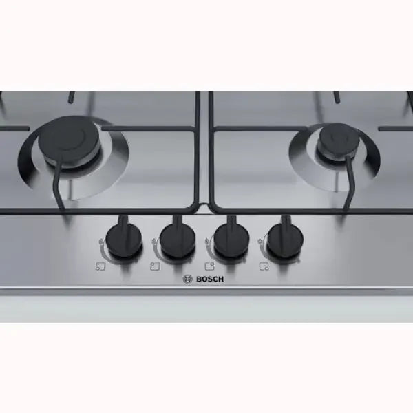 Piano cottura Bosch BOSCH PGP6B5B86 in acciaio inox con quattro fuochi e manopole di controllo