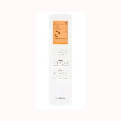 Telecomando bianco per condizionatori BOSCH con display digitale arancione e pulsanti di controllo