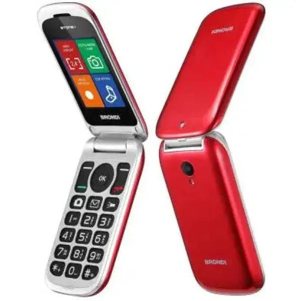 Cellulare Brondi per anziani rosso con design a conchiglia e grandi tasti per una facile comunicazione