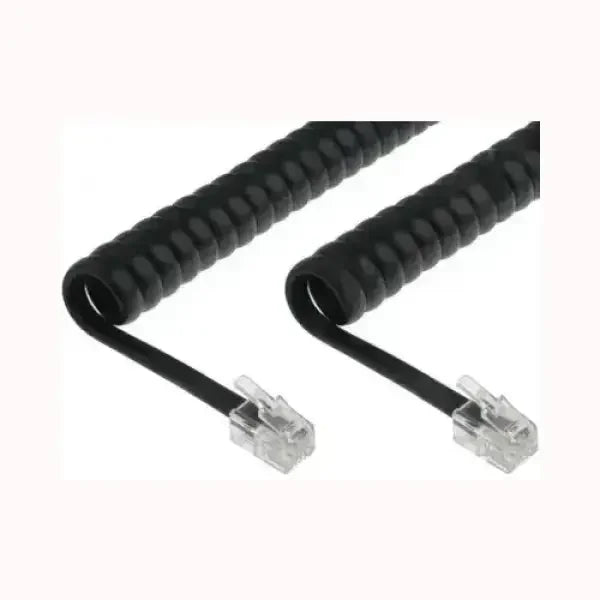 Cavo telefonico Intellinet nero a spirale con connettori trasparenti RJ11 per telefoni fissi