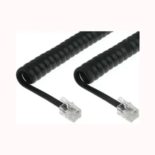 Cavo telefonico Intellinet nero a spirale con connettori trasparenti RJ11 per telefoni fissi