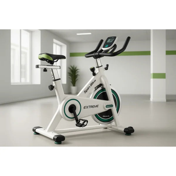 Cecotec Spin Bike cyclette indoor bianca e verde con display digitale sella e manubrio regolabili