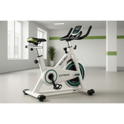 Cecotec Spin Bike cyclette indoor bianca e verde con display digitale sella e manubrio regolabili