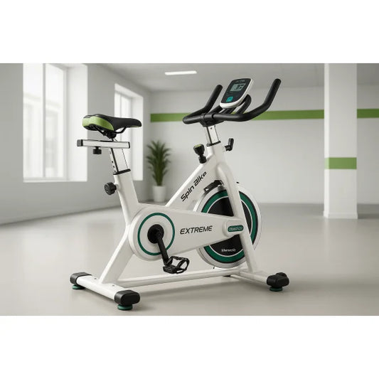 Cecotec Spin Bike cyclette indoor bianca e verde con display digitale sella e manubrio regolabili