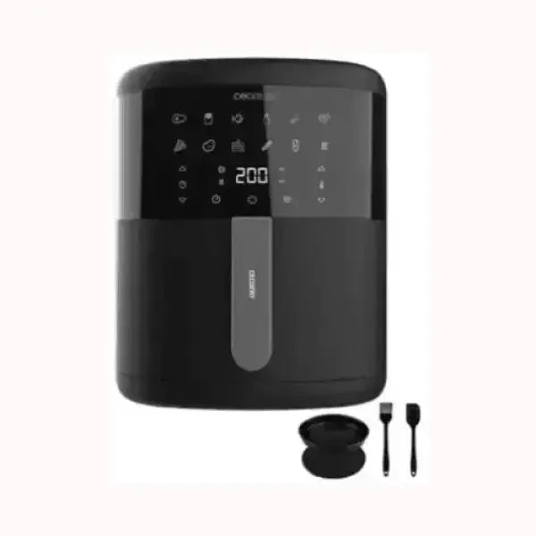 Friggitrice ad aria nera Cecotec con display digitale e accessori per cucina