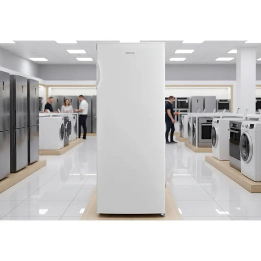 Congelatore Verticale Comfee in bianco con design moderno per cucina e spazio salvaspazio