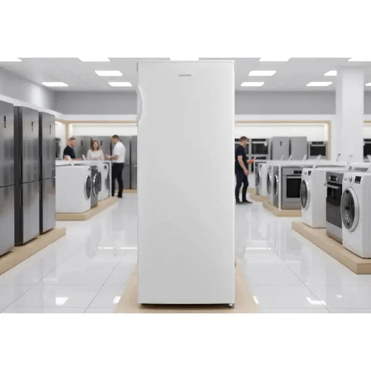 Congelatore Verticale Comfee in bianco con design moderno per cucina e spazio salvaspazio