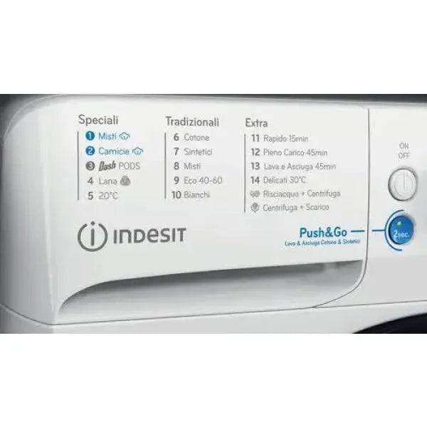 Pannello di controllo dellavasciuga INDESIT con programmi e opzioni di lavaggio